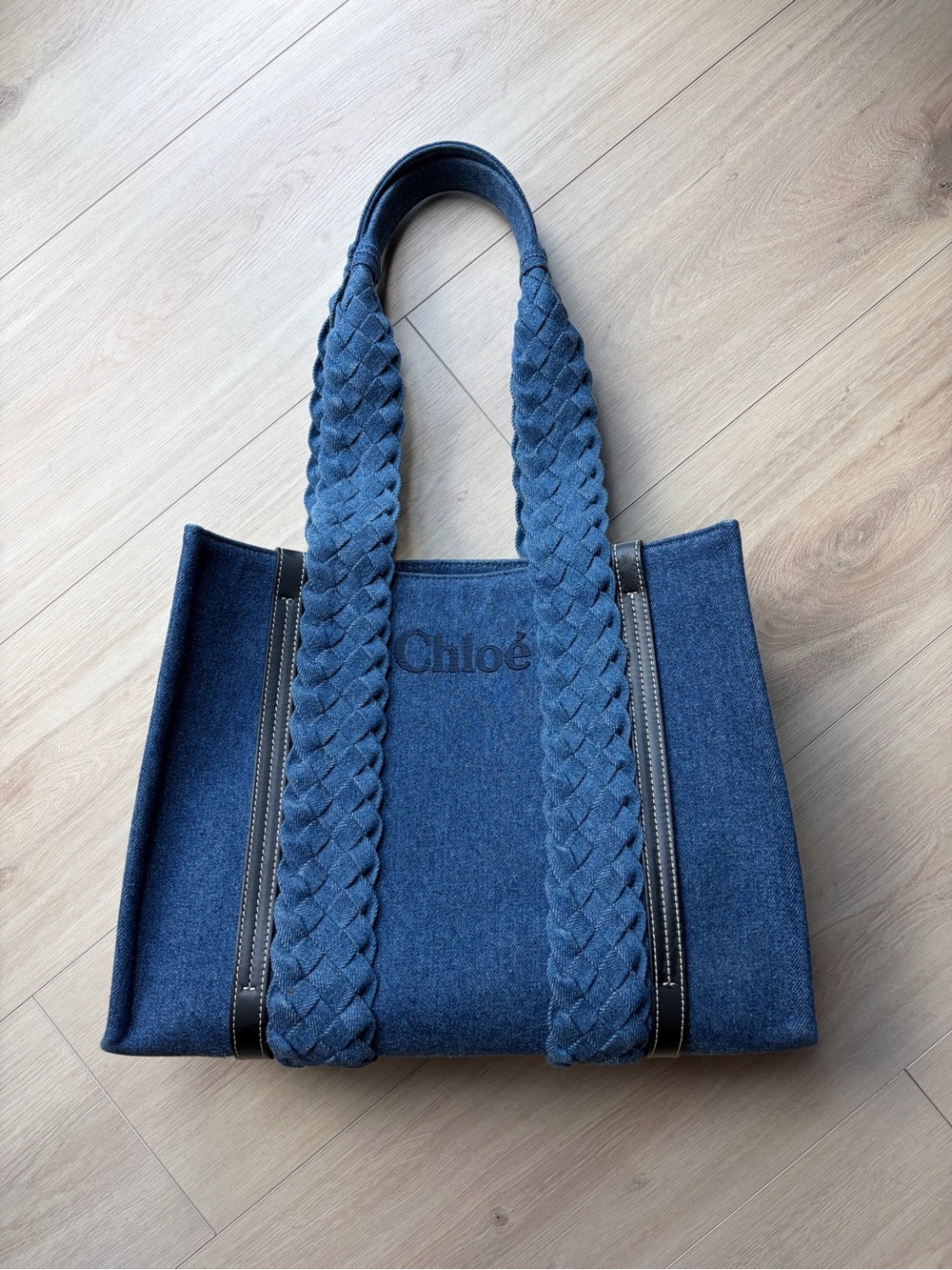 Chloé Denim Tote with Braided Handles in Blue